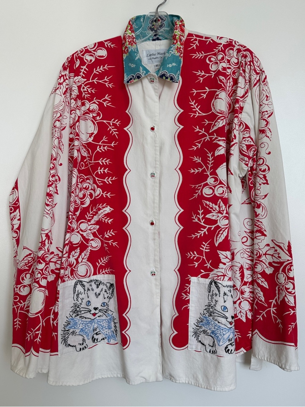Women's Chore Jacket Made From Vintage Tablecloth & Embroidered Linens (XL)
